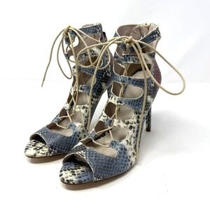 Zara Basic Snakeskin Print Caged Lace Up Stiletto Heels Blue Red EU 38‎ US 7.5